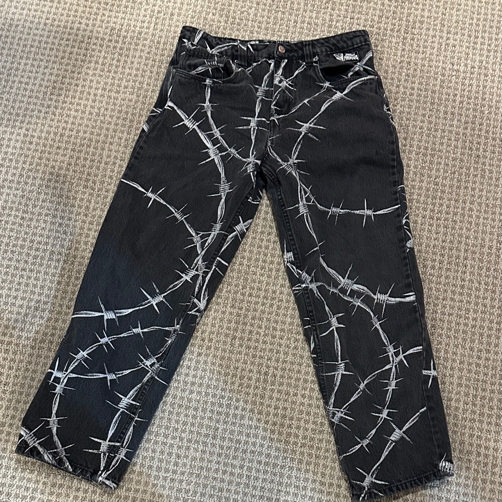 Black Barbed Wire Print Relaxed Men’s Jeans
